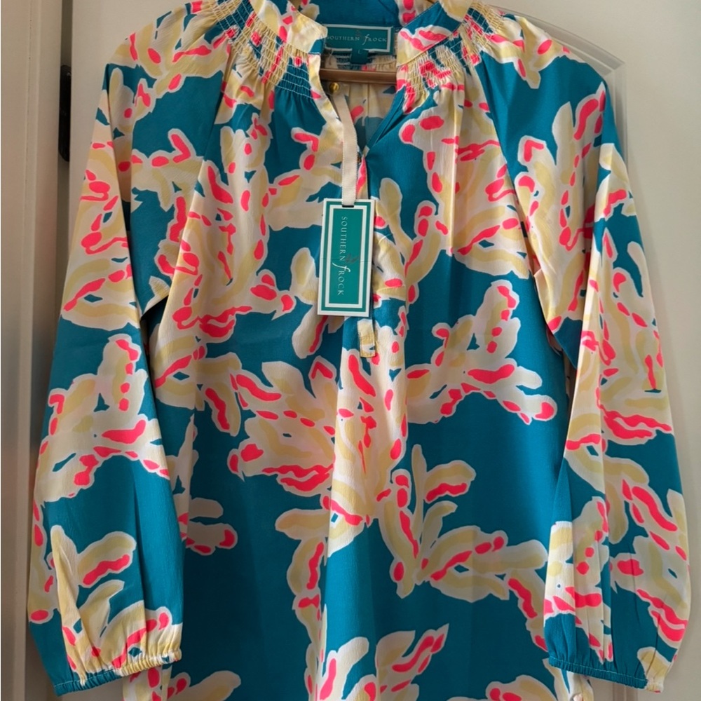 Southern Frock Blue Smocked 3/4 Sleeve Blouse